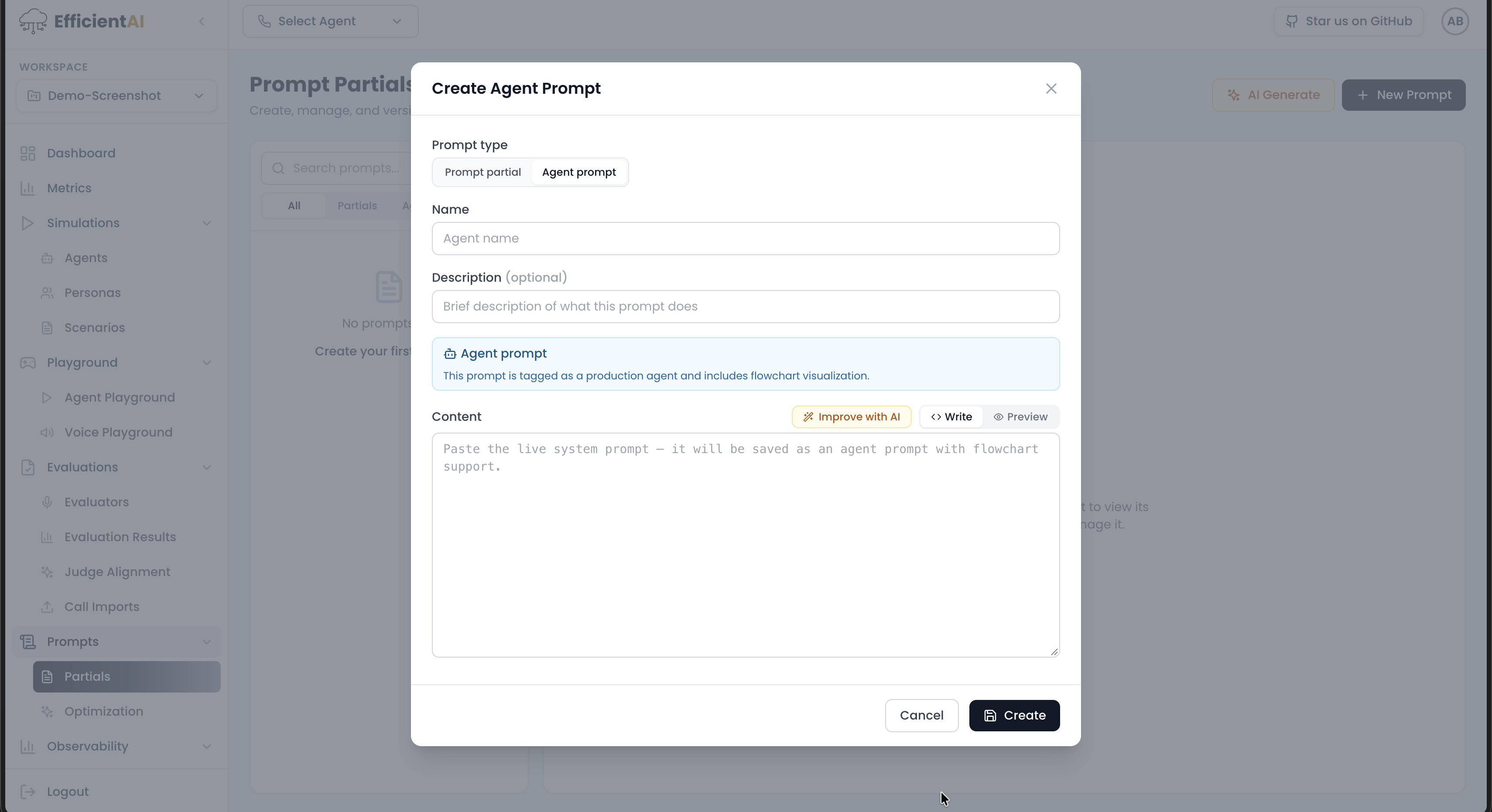 Agent prompt form