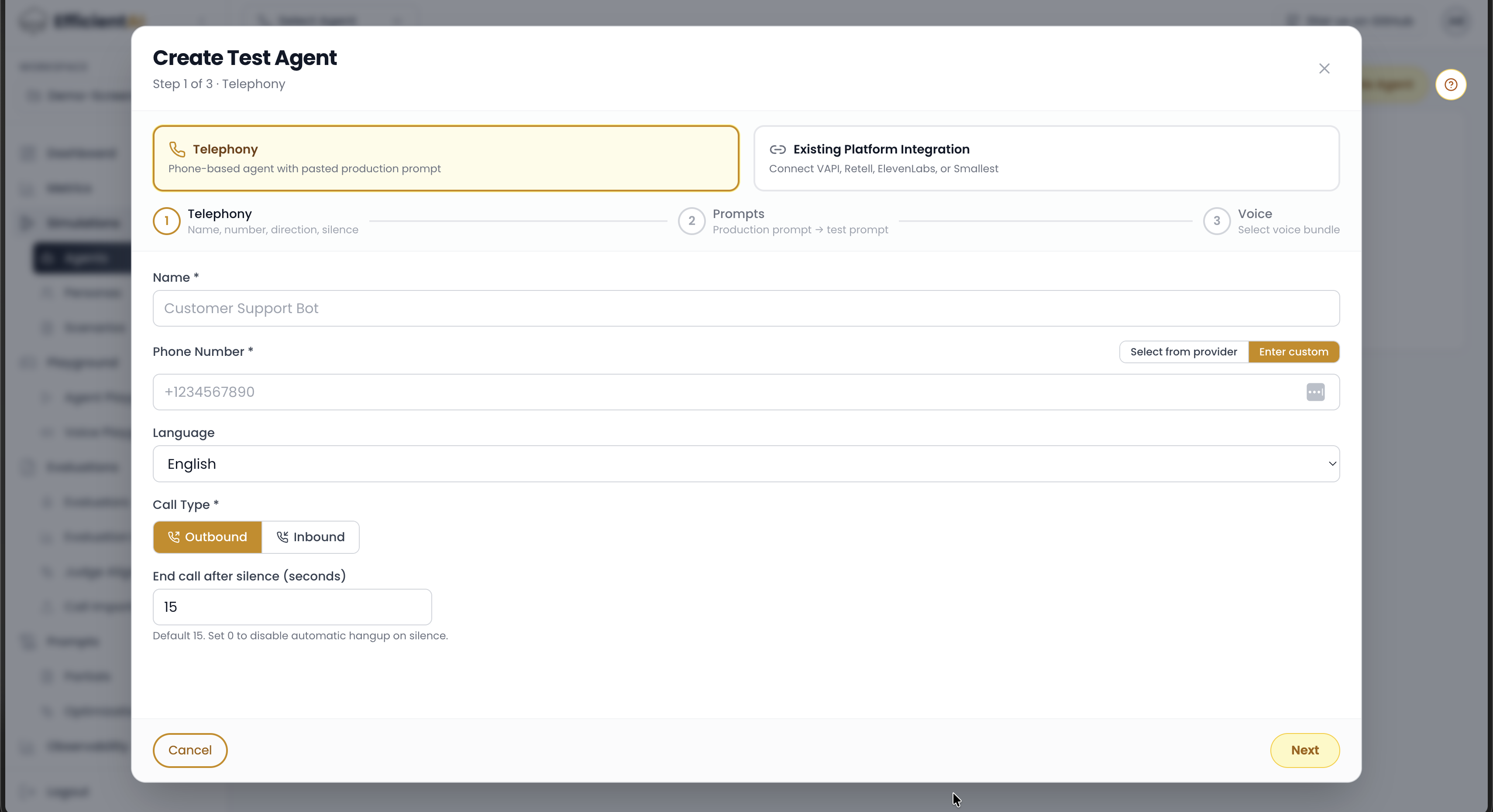 Telephony agent setup