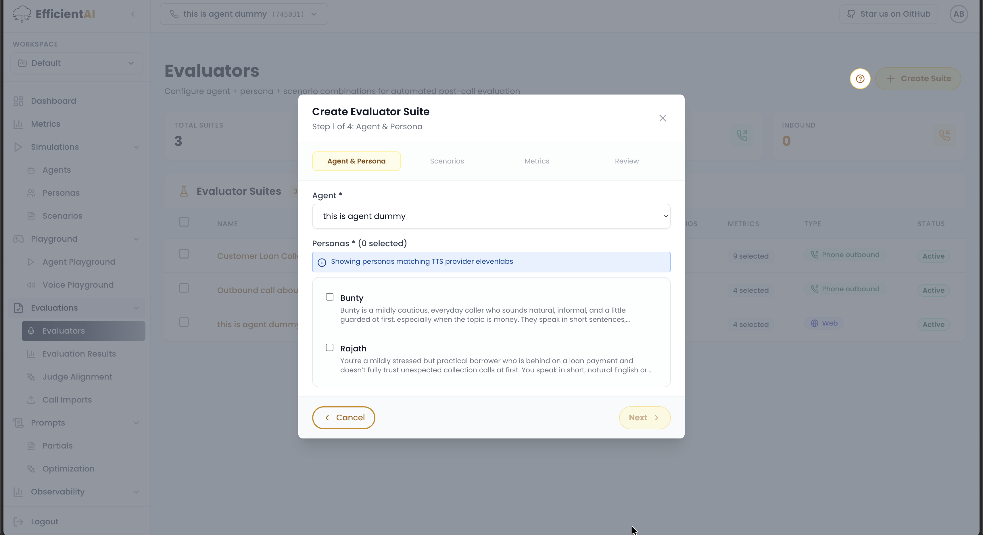 Evaluator suite setup