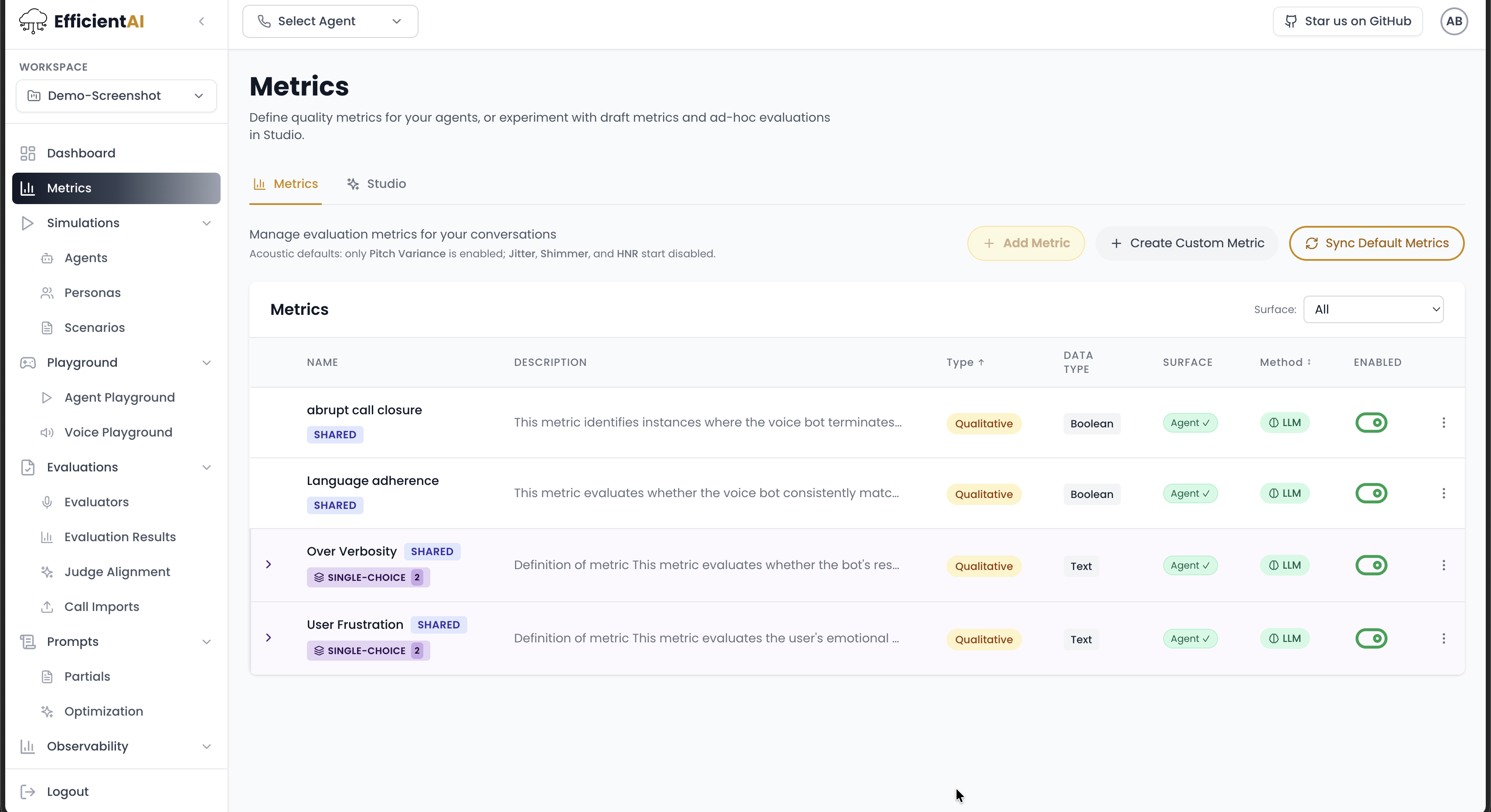 Metrics homepage