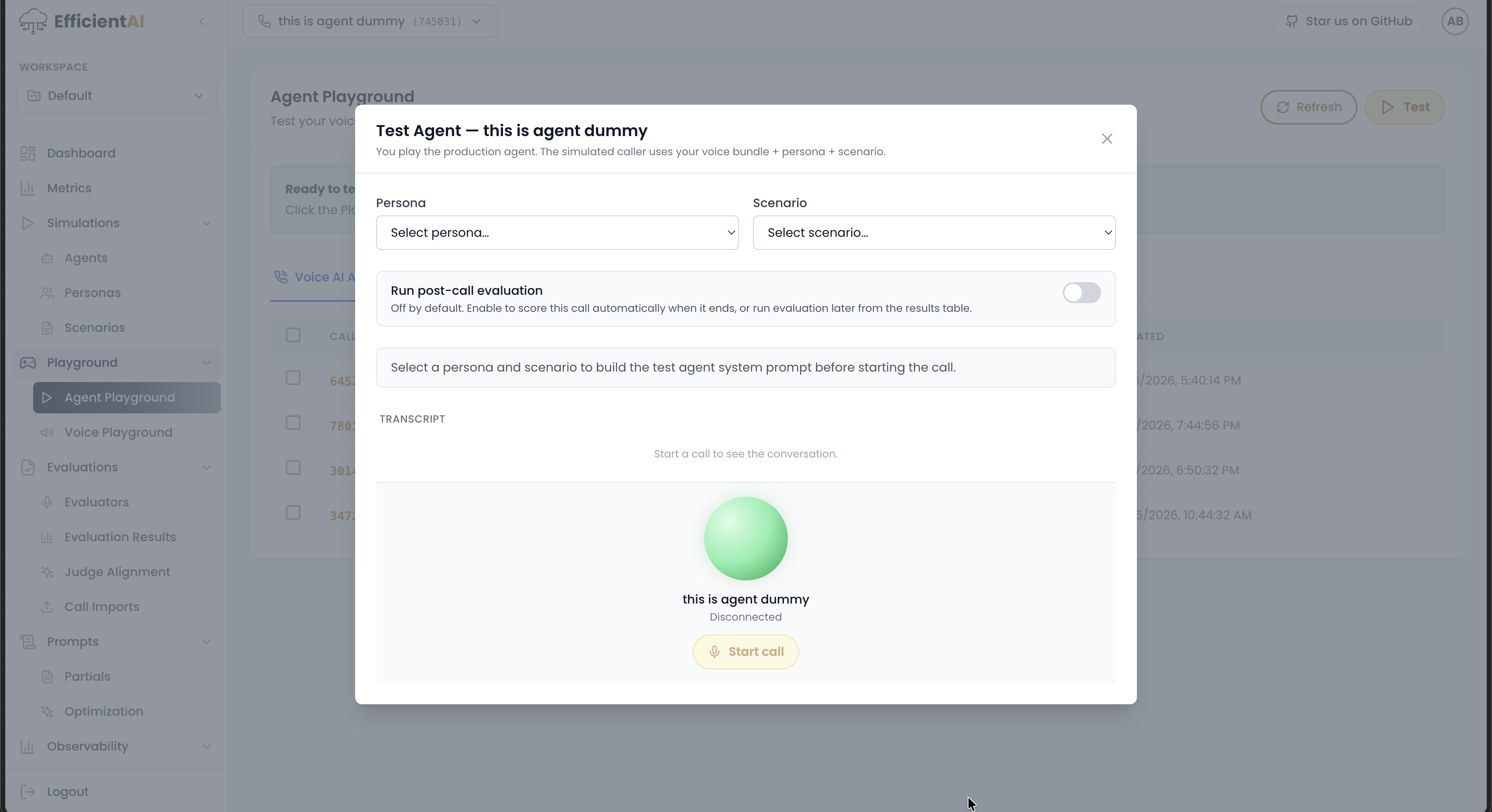 Playground test agent flow