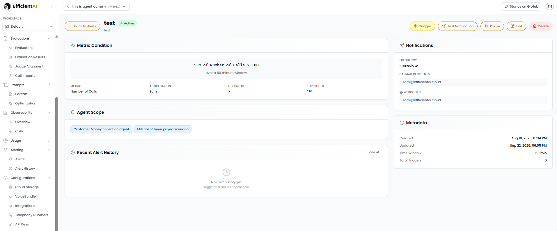 Alert detail page